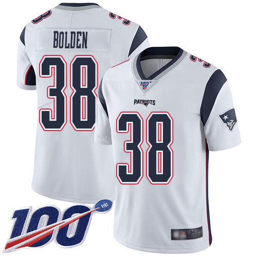 New England Patriots Football #38 100th Season Limited White Men Brandon Bolden Road NFL Jersey->youth nfl jersey->Youth Jersey